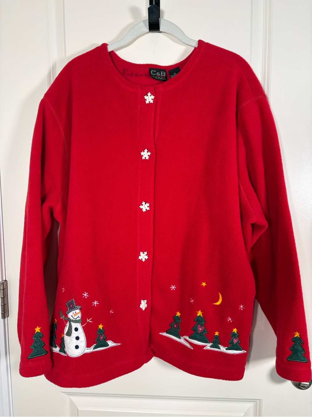 croft & barrow Red Embroidered Snowman Holiday Jacket